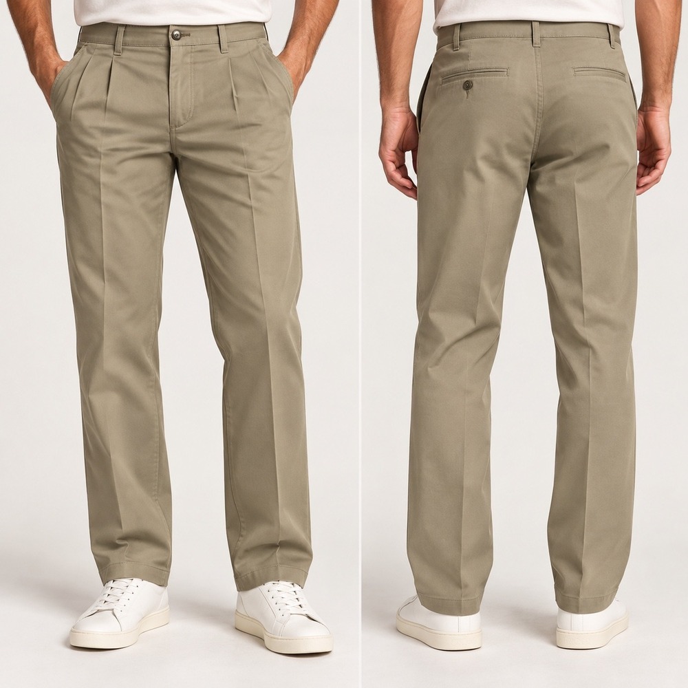 Lee Custom Fit Collection Pleated Chinos Khaki Tan Pants 38x32 COY-H572-005